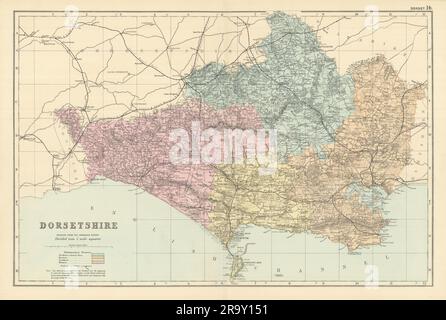 DORSETSHIRE antique county map by GW BACON 1898 old plan chart Stock ...
