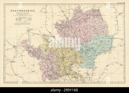 HERTFORDSHIRE antique county map by GW BACON 1898 old plan chart Stock ...