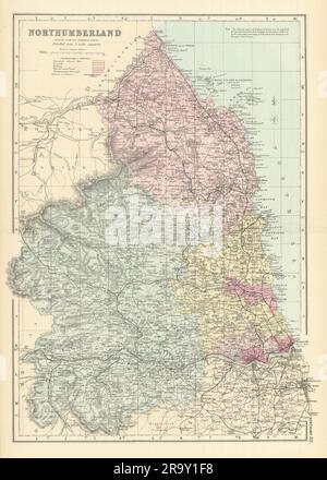 NORTHUMBERLAND antique county map by GW BACON 1898 old plan chart Stock ...