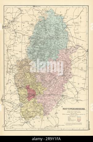 NOTTINGHAMSHIRE antique county map by GW BACON 1898 old plan chart ...