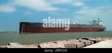 Front of large cargo ship vessel departing Rotterdam Europoort port ...
