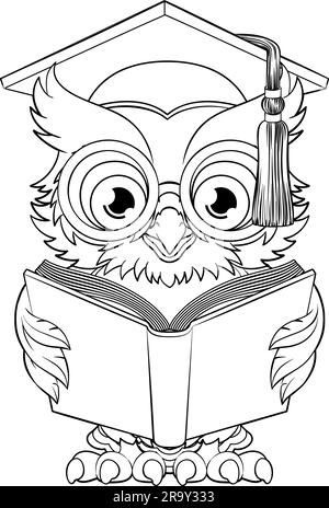 Wise Owl Cartoon Old Teacher Reading Book Stock Vector