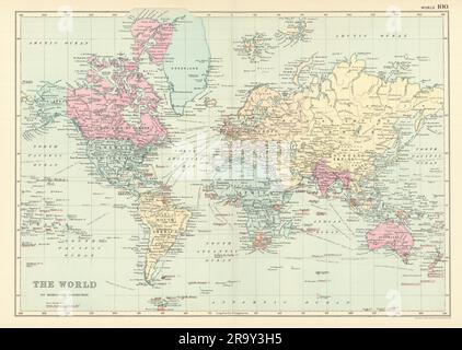 WORLD ON MERCATOR'S PROJECTION showing the BRITISH EMPIRE by GW BACON 1891 map Stock Photo