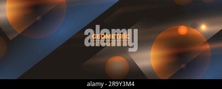Dark geometric wide abstract background with circles and lines. Vector illustration Stock Vector