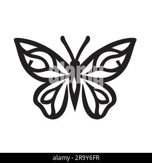 butterfly logo icon in black color on white screen Stock Vector