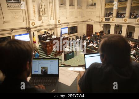 Brussels, Belgium. 29th June, 2023. Illustration picture shows a plenary session of the Chamber at the Federal Parliament in Brussels on Thursday 29 June 2023. BELGA PHOTO HATIM KAGHAT Credit: Belga News Agency/Alamy Live News Stock Photo