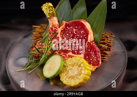 Tomahawk Steak for Japanese bbq or Korea bbq。 Stock Photo