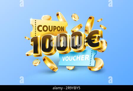1000 euro coupon gift voucher, cash back banner special offer. Vector Stock Vector
