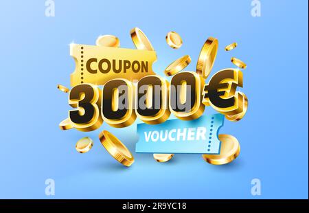 3000 euro coupon gift voucher, cash back banner special offer. Vector Stock Vector