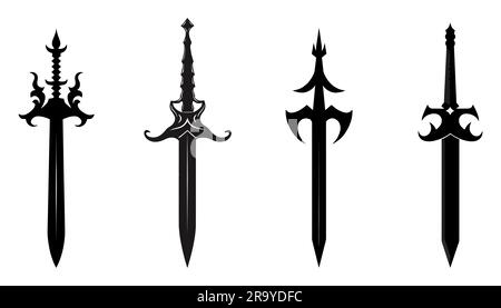 Set of knightly swords isolated on white background. Sword silhouettes. Vector illustration Stock Vector