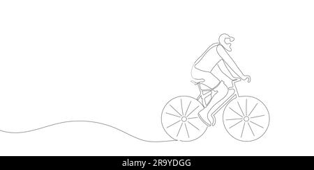 A cyclist or cyclist rides down the street. continuous one line drawing of sports man. Vector illustration Stock Vector