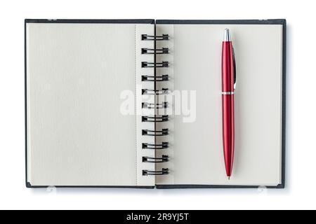 Opened Notepad With Red Ballpoint Pen Isolated Stock Photo