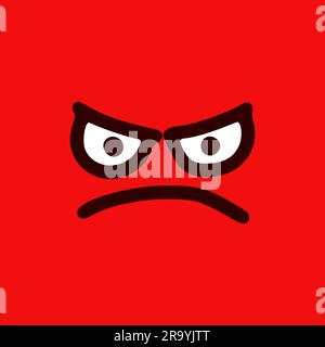 Evil emoticon in doodle style. Cartoon face expressions isolated on red background Stock Vector