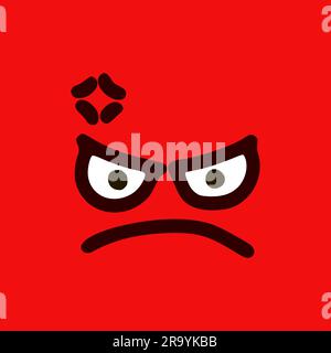 Evil emoticon in doodle style. Cartoon face expressions isolated on red background Stock Vector