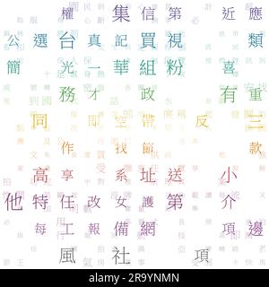 Letters matrix background. Random characters of Chinese Simplified Alphabet (Hong Kong). Gradiented matrix pattern. Spectral color theme backgrounds. Stock Vector