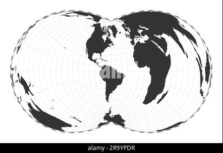 Vector world map. Rectangular (War Office) polyconic projection. Plain world geographical map with latitude and longitude lines. Stock Vector