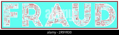 FRAUD text filled with related keywords of various sizes. Fraud word cloud. Attractive vector illustration. Stock Vector
