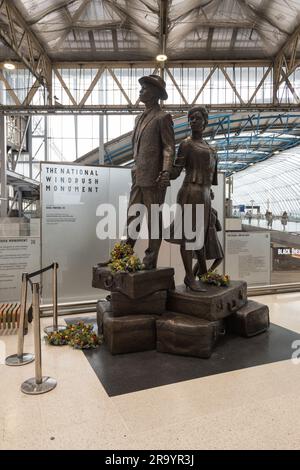 Basil Watson's The National Windrush Monument on the concourse at Waterloo Station, Lambeth, London, SE1, England, U.K. Stock Photo