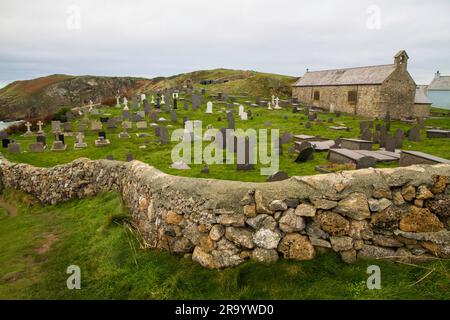 Welsh chapel of Eglwys Llanbadrig Church on Anglesey, Wales, United Kingdom, landscape, wide angle Stock Photo