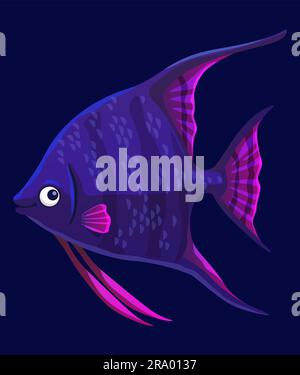 Aquarium angel fish, isolated vector cartoon graceful and vibrant  freshwater animal. Underwater creature with flowing fins and distinct  triangular shape, long fins, and striking purple color pattern Stock Vector  Image & Art 