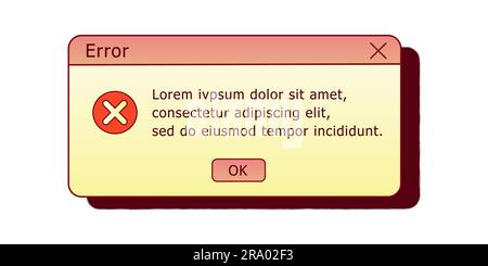 Error dialog box. Retro PC user interface aestetic. 80s 90s old computer user interface element and vintage aesthetic icon. Stock Vector