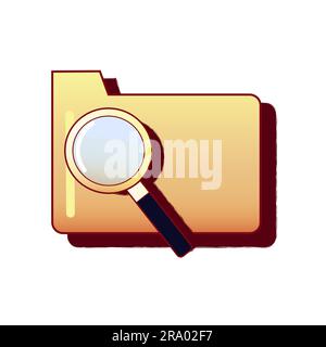 Folder with magnifying glass icon. Retro PC user interface aestetic. 80s 90s old computer user interface element and vintage aesthetic icon. Stock Vector