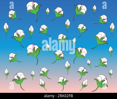 The sky is in cotton colours. Cotton flowers. Arts of cotton flowers. Cotton flowers for any design. Stock Vector