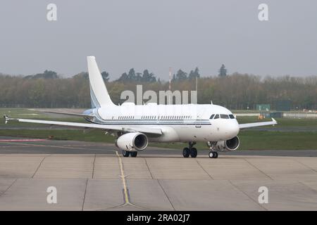 9H-FAY, AirX Charter, Embraer ERJ-190, departing London Stansted Airport, Essex, UK on 22 April 2023 Stock Photo