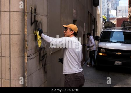 Seattle, USA. 29 Jun, 2023. Downtown Seattle Graffiti clean up. Stock Photo