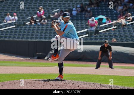 Salt Lake UT, USA. 25th June, 2023. Sugar Land pitcher Matt Ruppenthal (35) throws a pitch during the game with Sugar Land Space Cowboys and Salt Lake Bees held at Smiths Field in Salt Lake Ut. David Seelig/Cal Sport Medi. Credit: csm/Alamy Live News Stock Photo