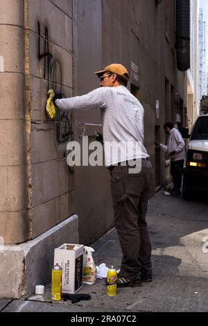 Seattle, USA. 29 Jun, 2023. Downtown Seattle Graffiti clean up. Stock Photo