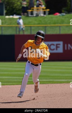 Salt Lake UT, USA. 25th June, 2023. Salt Lake right fielder Brett Phillips (5) runs to third during the game with Sugar Land Space Cowboys and Salt Lake Bees held at Smiths Field in Salt Lake Ut. David Seelig/Cal Sport Medi. Credit: csm/Alamy Live News Stock Photo