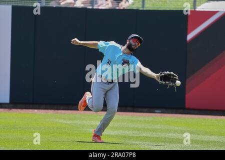 Salt Lake UT, USA. 25th June, 2023. Sugar Land right fielder Joe Perez (13) in action during the game with Sugar Land Space Cowboys and Salt Lake Bees held at Smiths Field in Salt Lake Ut. David Seelig/Cal Sport Medi. Credit: csm/Alamy Live News Stock Photo