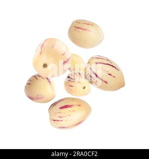 Fresh ripe pepino melons falling on white background Stock Photo