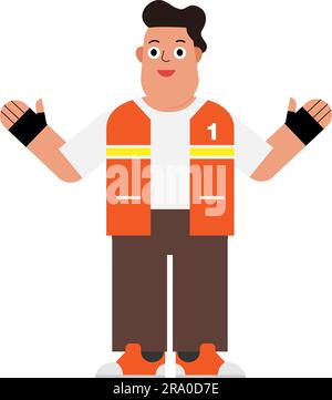 Thai motorcycle taxi driver character flat design.motorbike taxi driver wearing orange vest Stock Vector