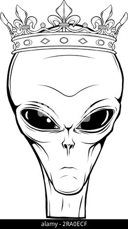 Monochrome illustration of alien head isolated on white background Stock Vector