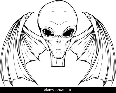 Illustration of alien head in monochrome style. Vector illustration Stock Vector