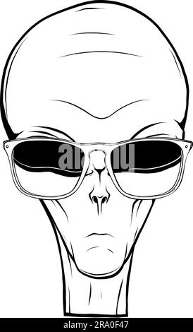 Monochrome illustration of alien head isolated on white background Stock Vector