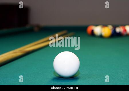 Racked billiard balls, ready for the break Stock Photo