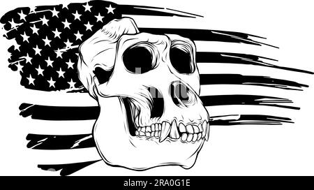 Gorilla monkey skull in black and white outline Stock Vector