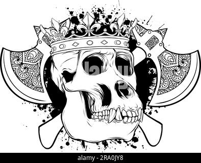 Gorilla monkey skull in black and white outline Stock Vector