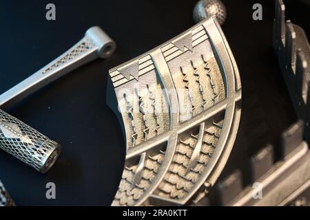 Samples of details procured with metal powder 3d printing Stock Photo