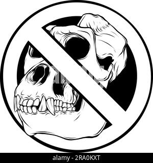 Gorilla monkey skull in black and white outline Stock Vector