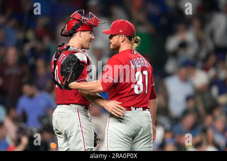 Philadelphia Phillies' J.T. Realmuto watches a home run during a baseball  game, Thursday, Aug. 10, 2023, in Philadelphia. (AP Photo/Matt Slocum Stock  Photo - Alamy