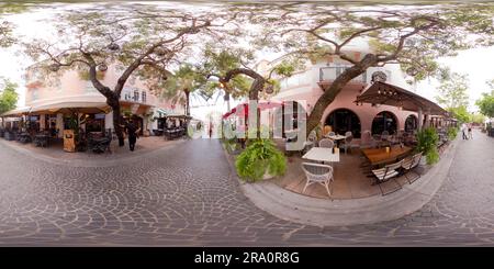 360 degree panoramic view of Miami Beach, FL, USA - June 29, 2023: 360 photo Espnola Way restaurants tourist destination hotspot