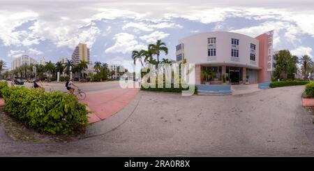 360 degree panoramic view of Miami Beach, FL, USA - June 29, 2023: 360 equirectangular spherical photo Tropics Hotel