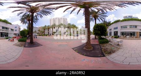 360 degree panoramic view of Miami Beach, FL, USA - June 29, 2023: 360 equirectangular spherical photo KOA Poke and Burrito Restaurant