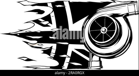 Turbine from automobile engine. Line illustration of car motor turbocharger. Stock Vector