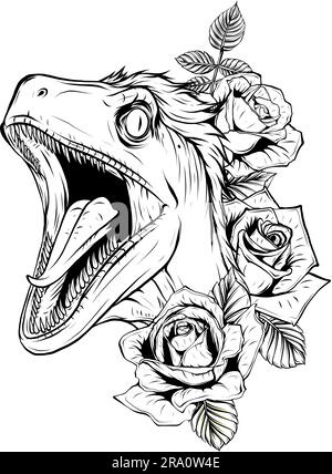 Fun Raptor Outline Velociraptor dinosaur with its doodle outline on white background ...
