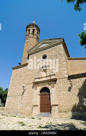 Church, Fuendetodos, Plaza de Goya, Fuendetodos, Aragon, Spain Stock Photo